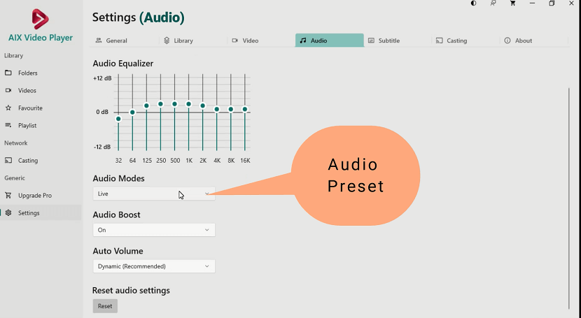 Change Audio Track in AIX Video Player for PC