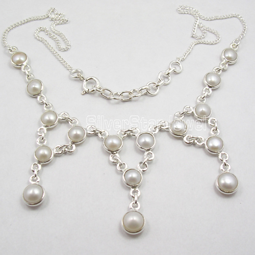 Silver Pearl Necklace - Silver Star Jewel